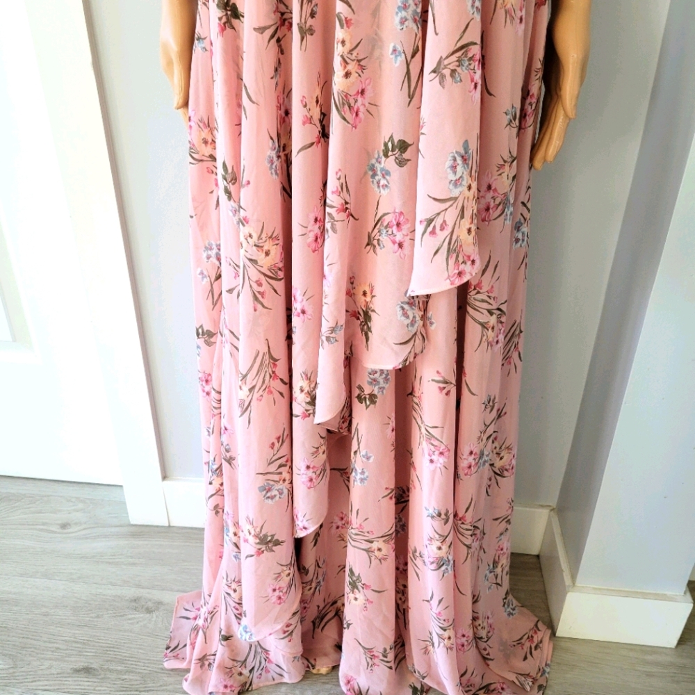 🆕️ Lulu's Pink  Floral Maxi Dress Size Large - Picture 6 of 12